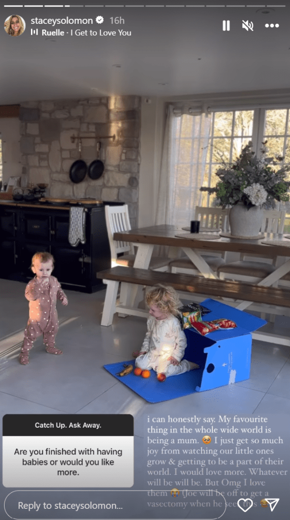 Stacey Solomon shares video of kids Rose and Belle