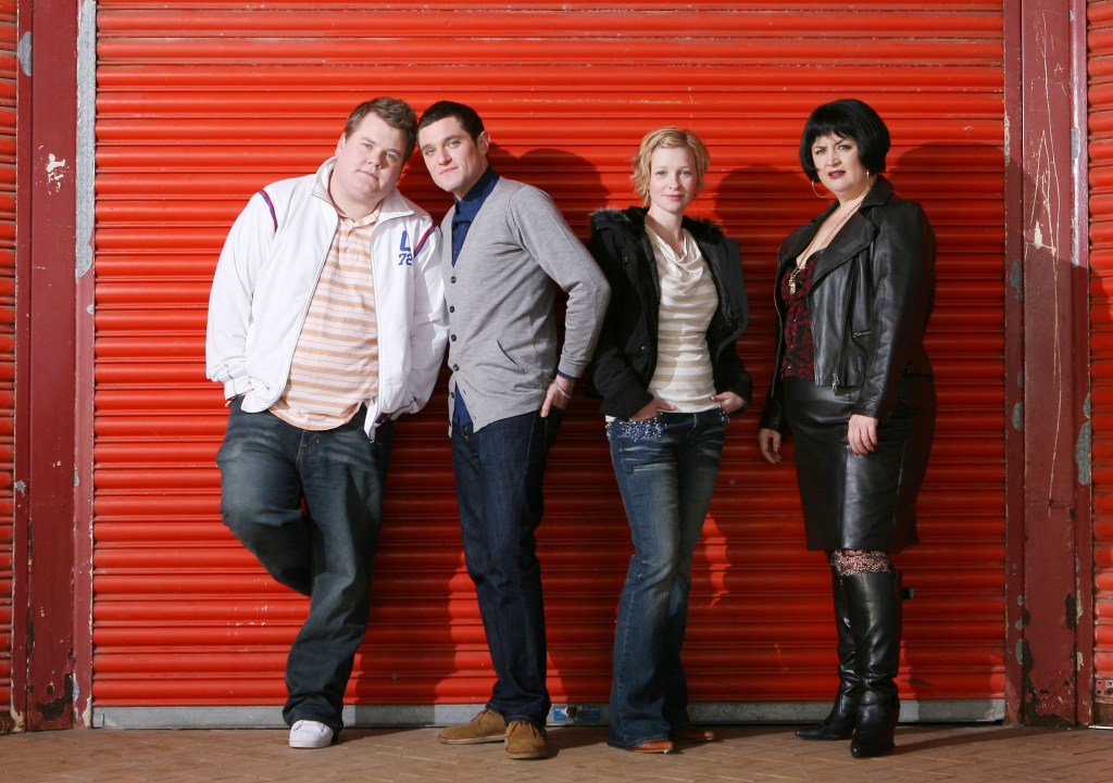 James Corden as Smithy, Mathew Horne as Gavin, Joanna Page as Stacey and Ruth Jones as Nessa in Gavin and Stacey