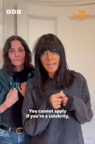 Courteney Cox and Claudia Winkleman in a BBC The Traitors video