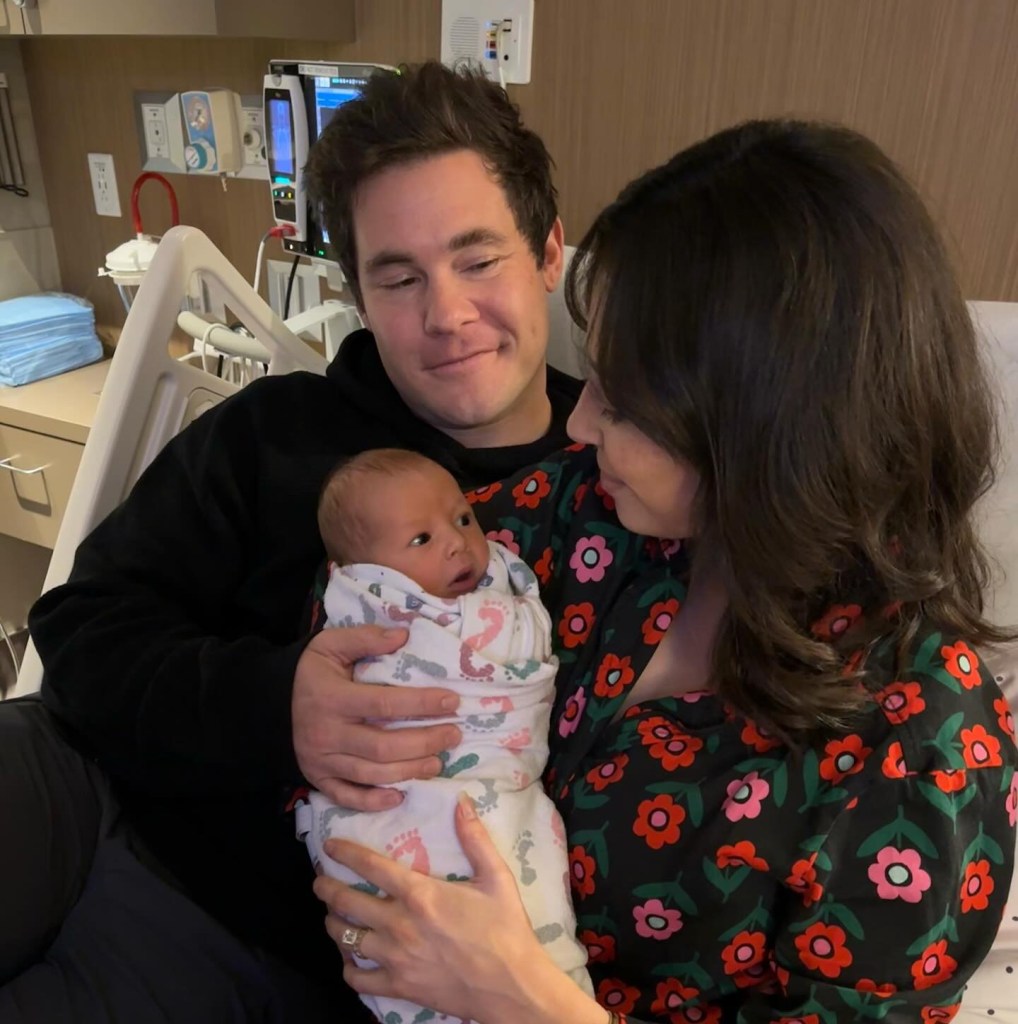 Adam Devine shares a light moment with his baby boy