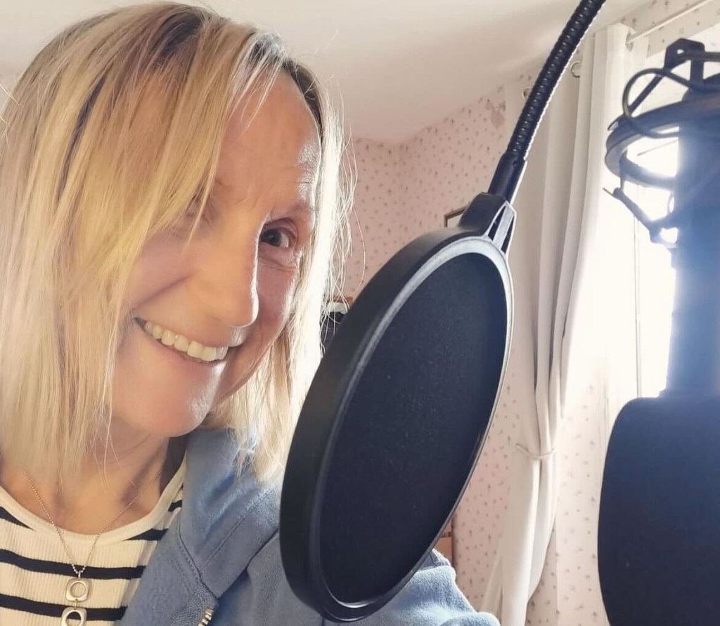 Carol McGiffin with her podcast equipment 
