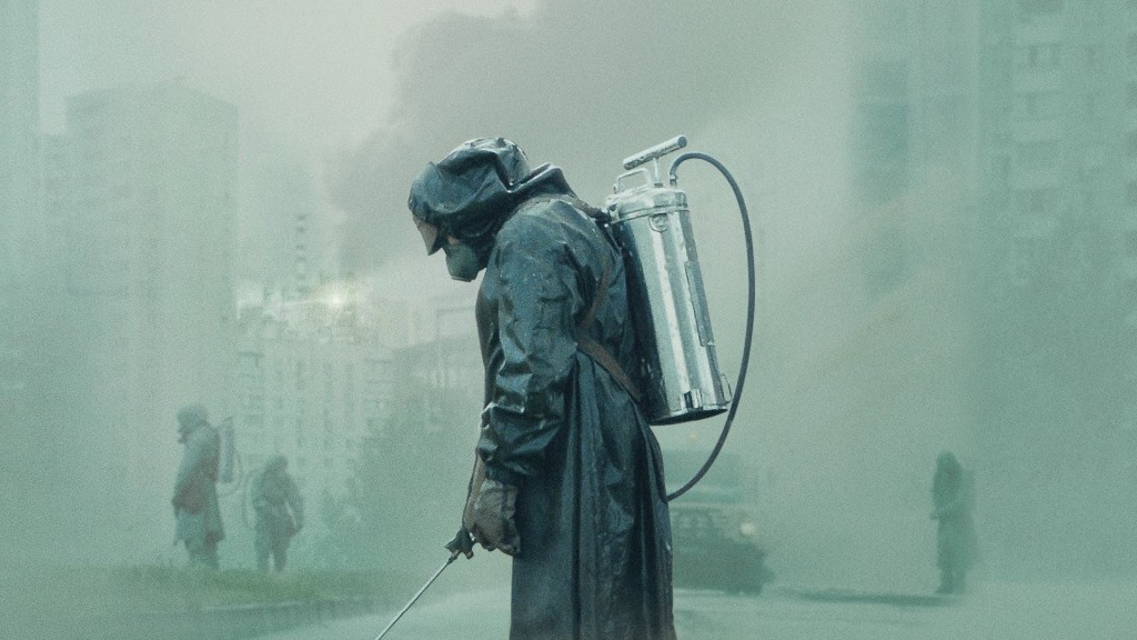 A scientist cleaning the ruins of Chernobyl in TV series Chernobyl.