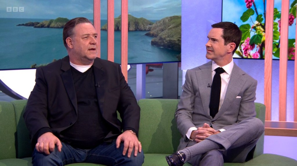 Russell Crowe and Jimmy Carr on the One Show.